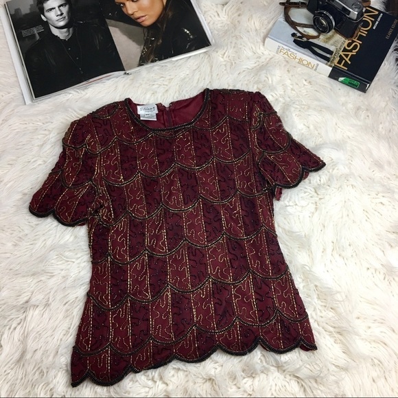 Vintage Stenay Petite Beaded 100% Silk Blouse - Picture 1 of 8